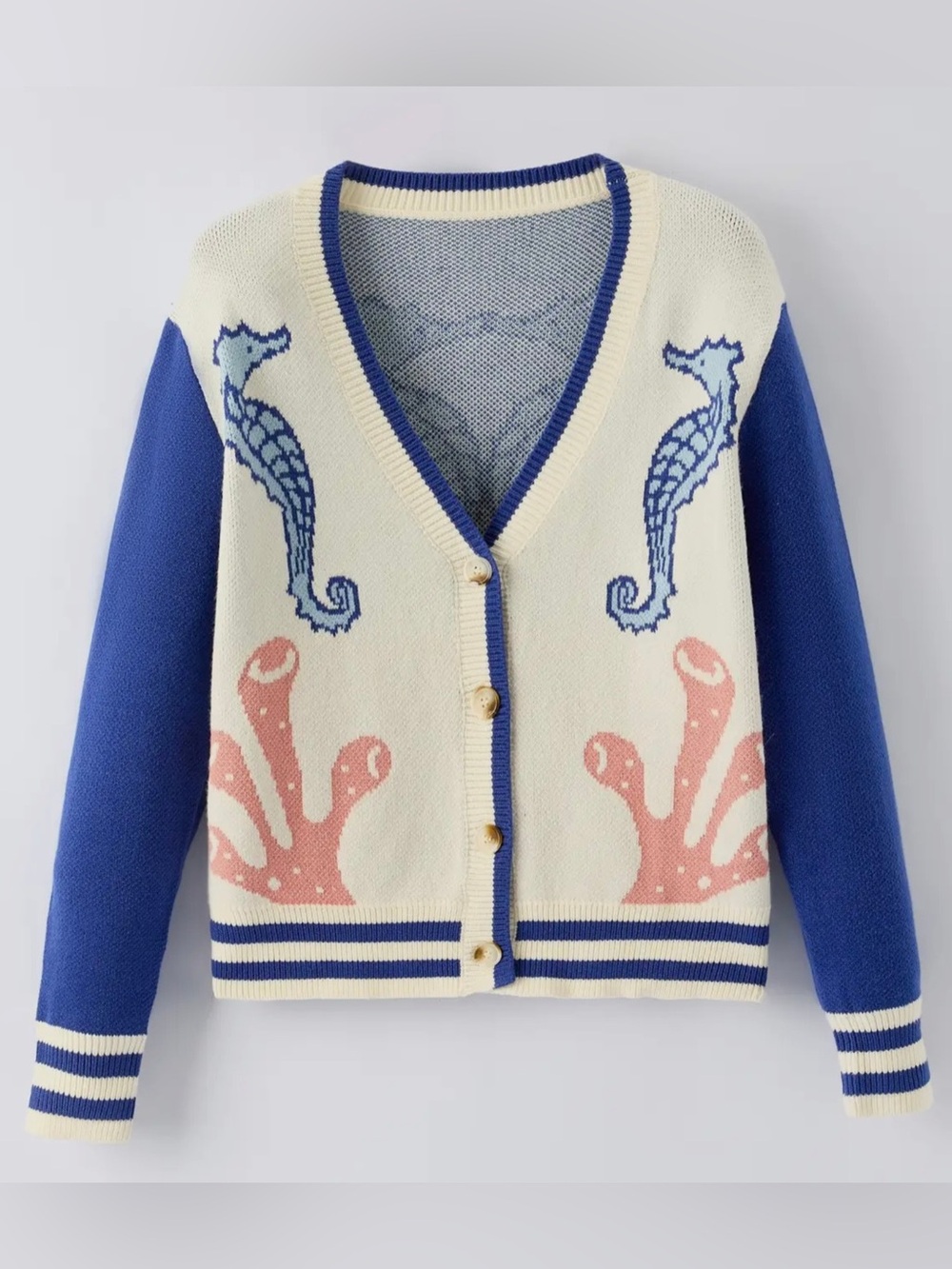 NWT Womens Seahorse Nautical/Coastal Knit Cardigan Size: Large Color: Navy/Ivory